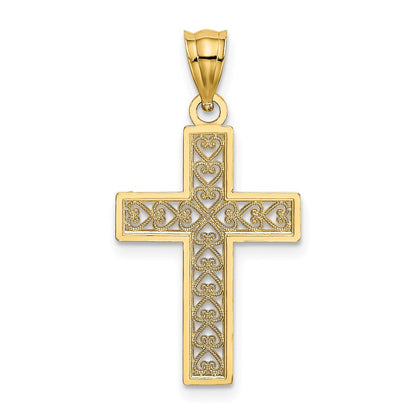 14K Yellow Gold D/C Edge And Filigree Center Cross Charm