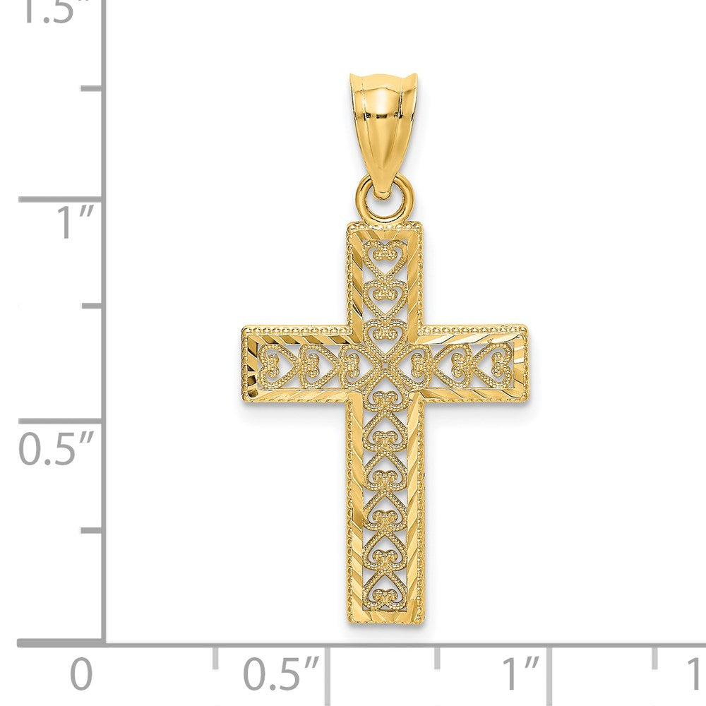 14K Yellow Gold D/C Edge And Filigree Center Cross Charm