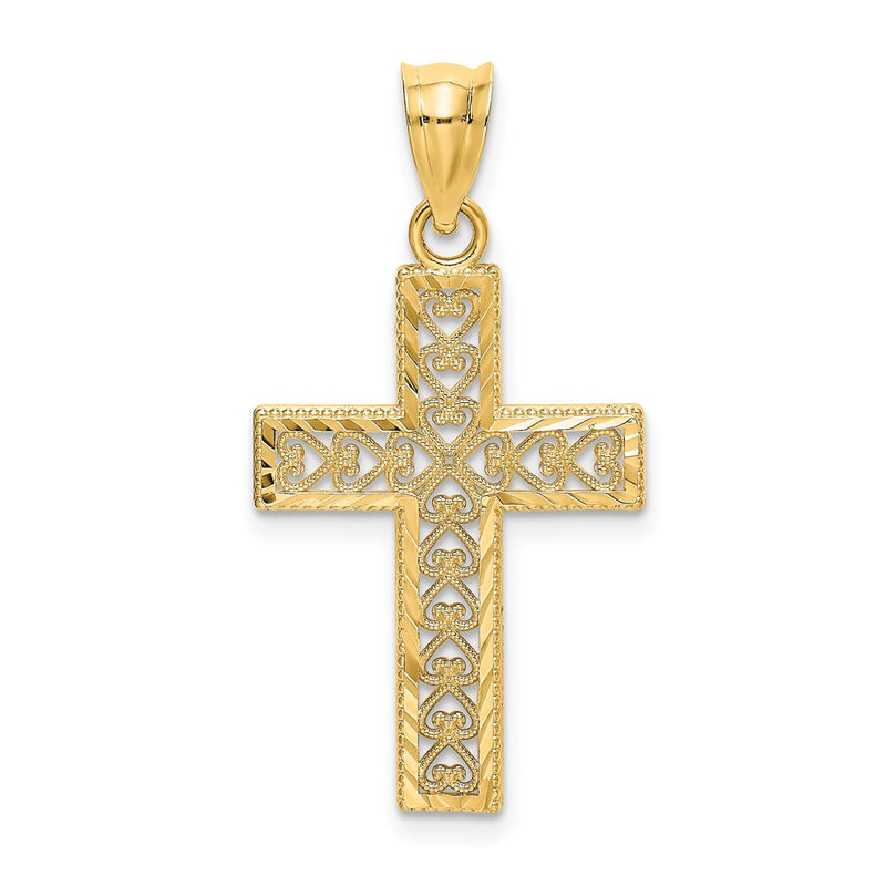 14K Yellow Gold D/C Edge And Filigree Center Cross Charm