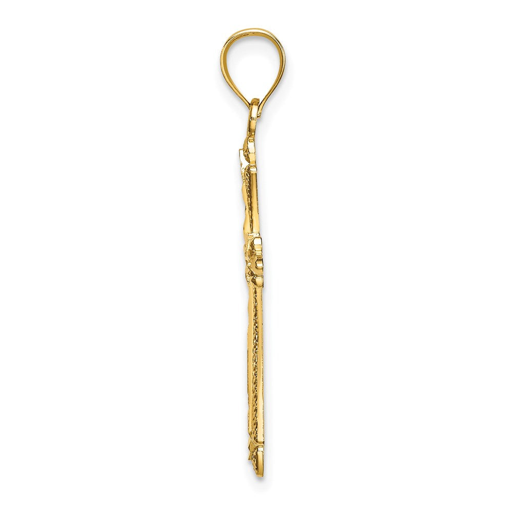 14K Yellow Gold D/C Cross W/ Fancy Edges Charm
