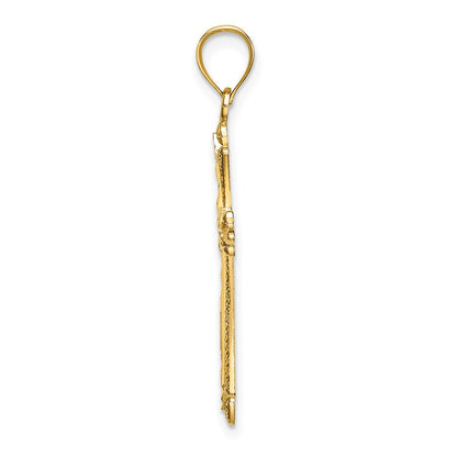 14K Yellow Gold D/C Cross W/ Fancy Edges Charm