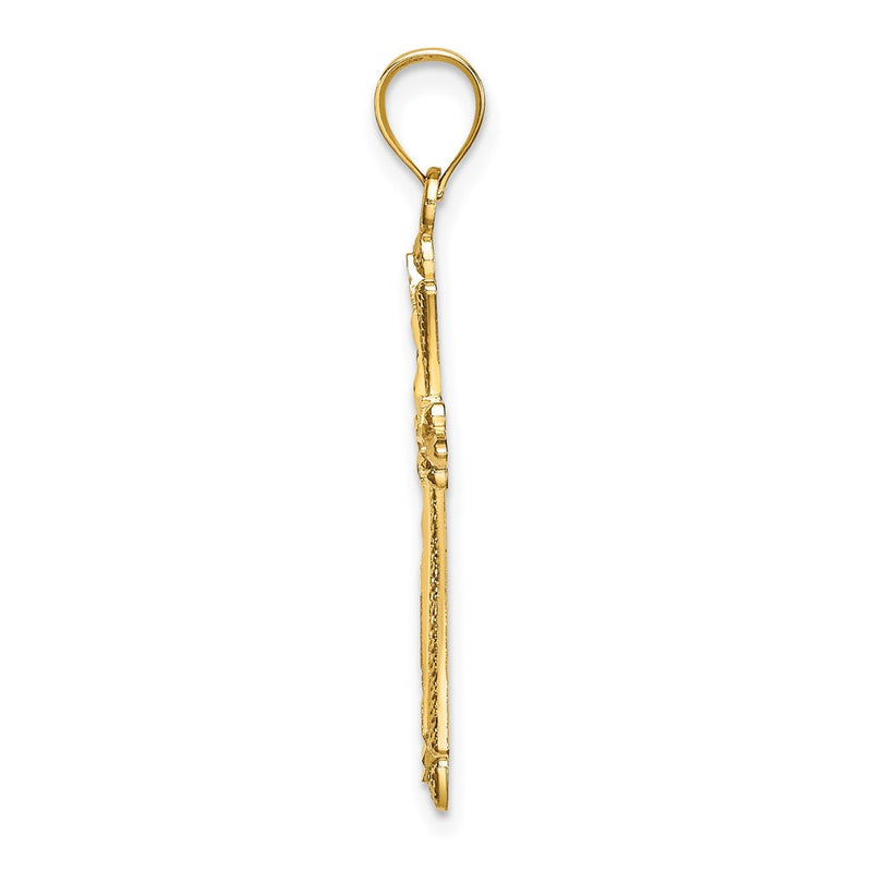 14K Yellow Gold D/C Cross W/ Fancy Edges Charm