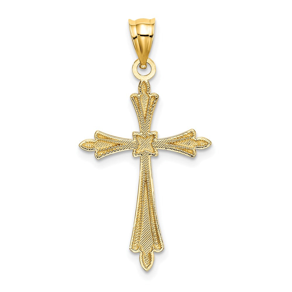 14K Yellow Gold D/C Cross W/ Fancy Edges Charm