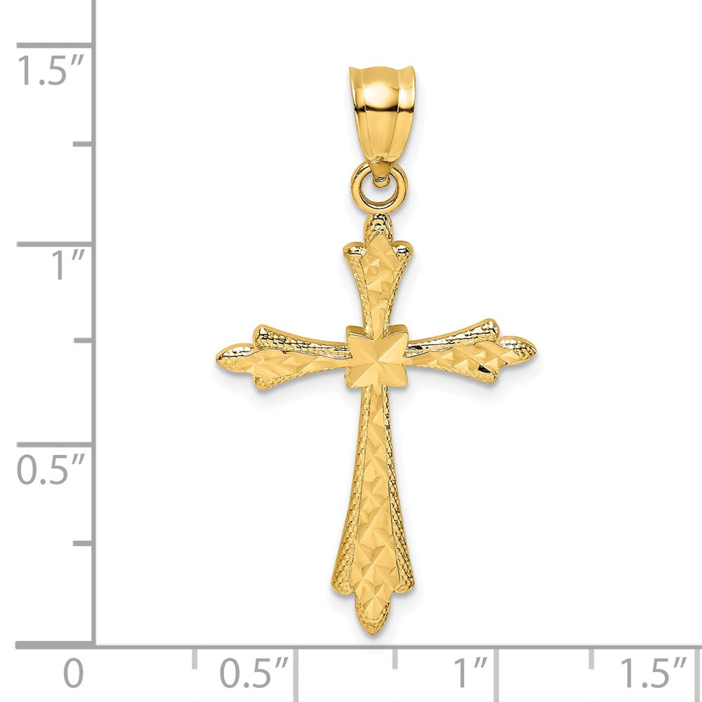 14K Yellow Gold D/C Cross W/ Fancy Edges Charm