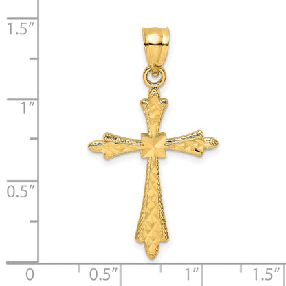 14K Yellow Gold D/C Cross W/ Fancy Edges Charm