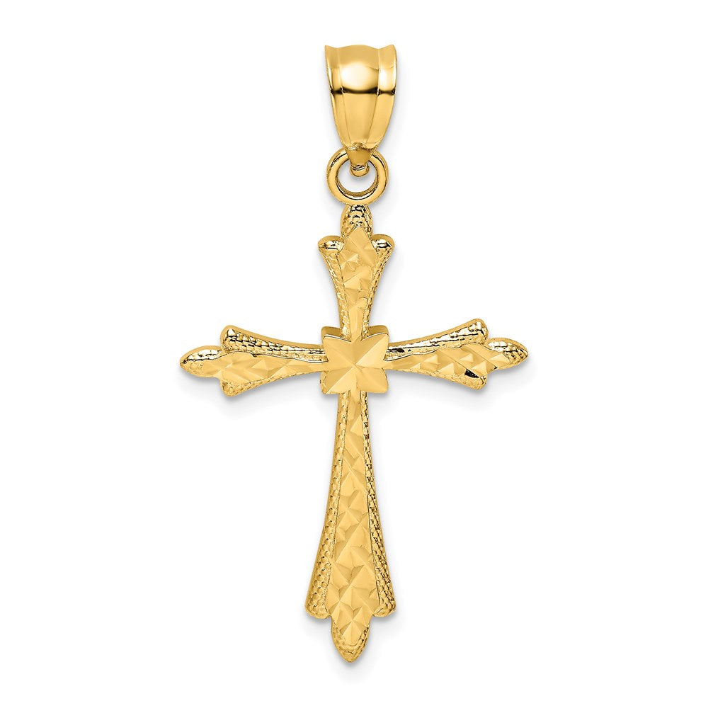 14K Yellow Gold D/C Cross W/ Fancy Edges Charm