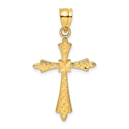 14K Yellow Gold D/C Cross W/ Fancy Edges Charm