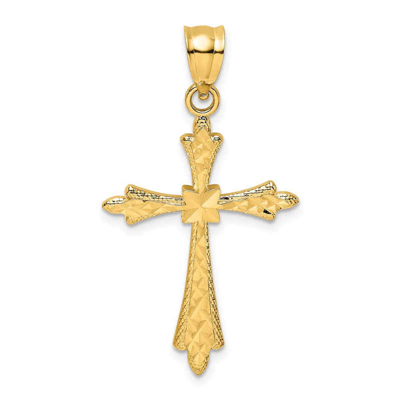 14K Yellow Gold D/C Cross W/ Fancy Edges Charm