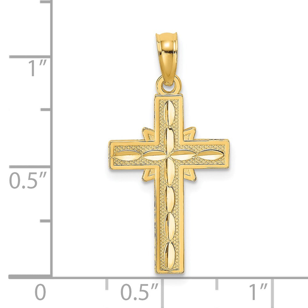 14K Yellow Gold D/C Etched Cross Charm