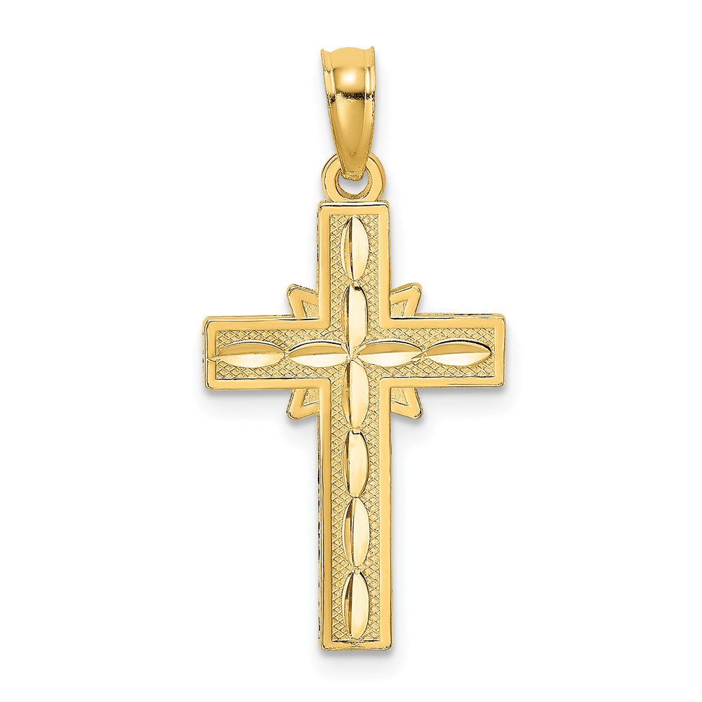 14K Yellow Gold D/C Etched Cross Charm