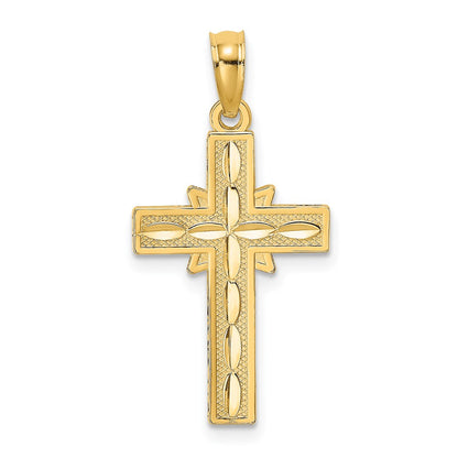 14K Yellow Gold D/C Etched Cross Charm