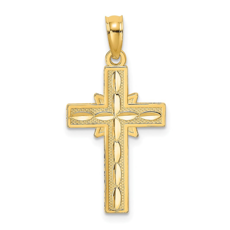 14K Yellow Gold D/C Etched Cross Charm