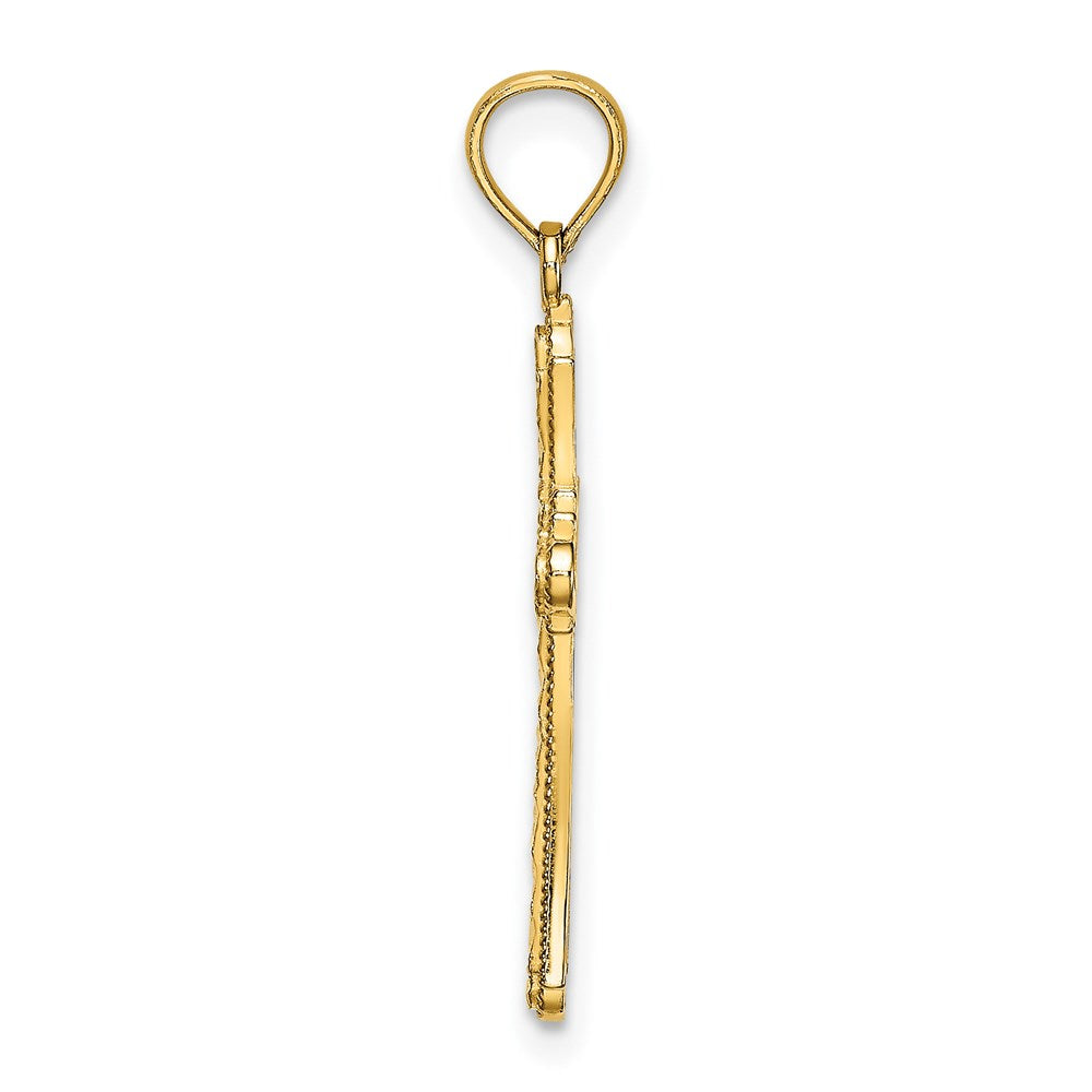 14K Yellow Gold D/C Striped Cross Charm