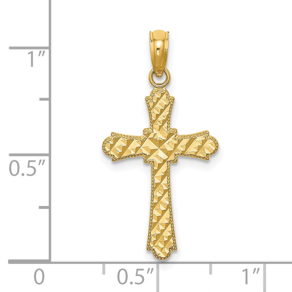 14K Yellow Gold D/C Striped Cross Charm