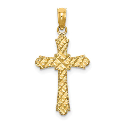 14K Yellow Gold D/C Striped Cross Charm