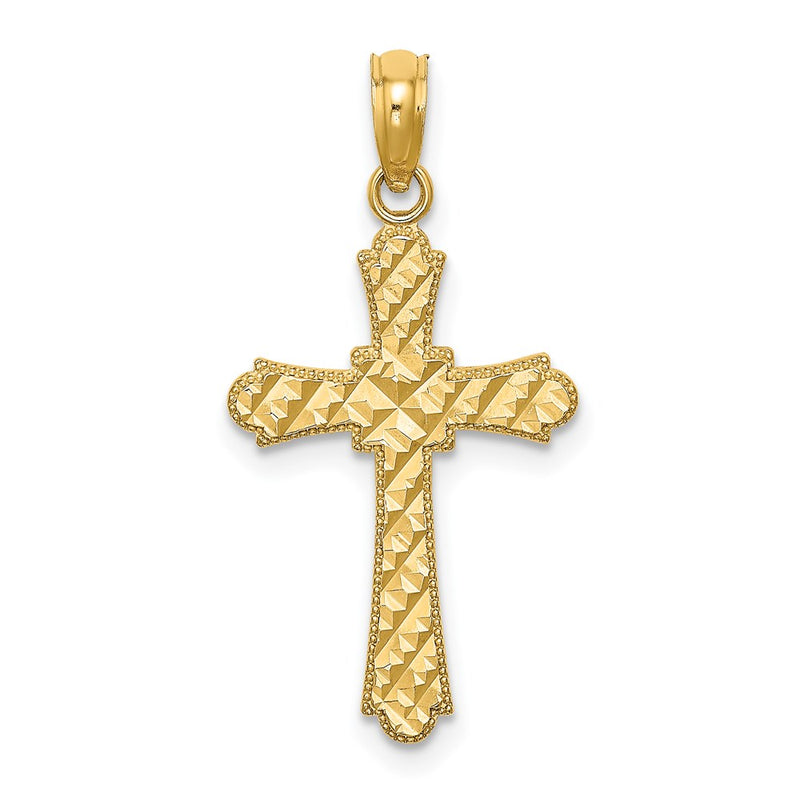 14K Yellow Gold D/C Striped Cross Charm
