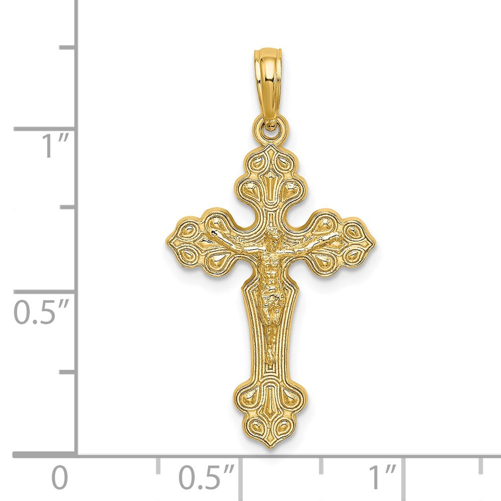14K Yellow Gold Crucifix W/ Fancy Tips Charm