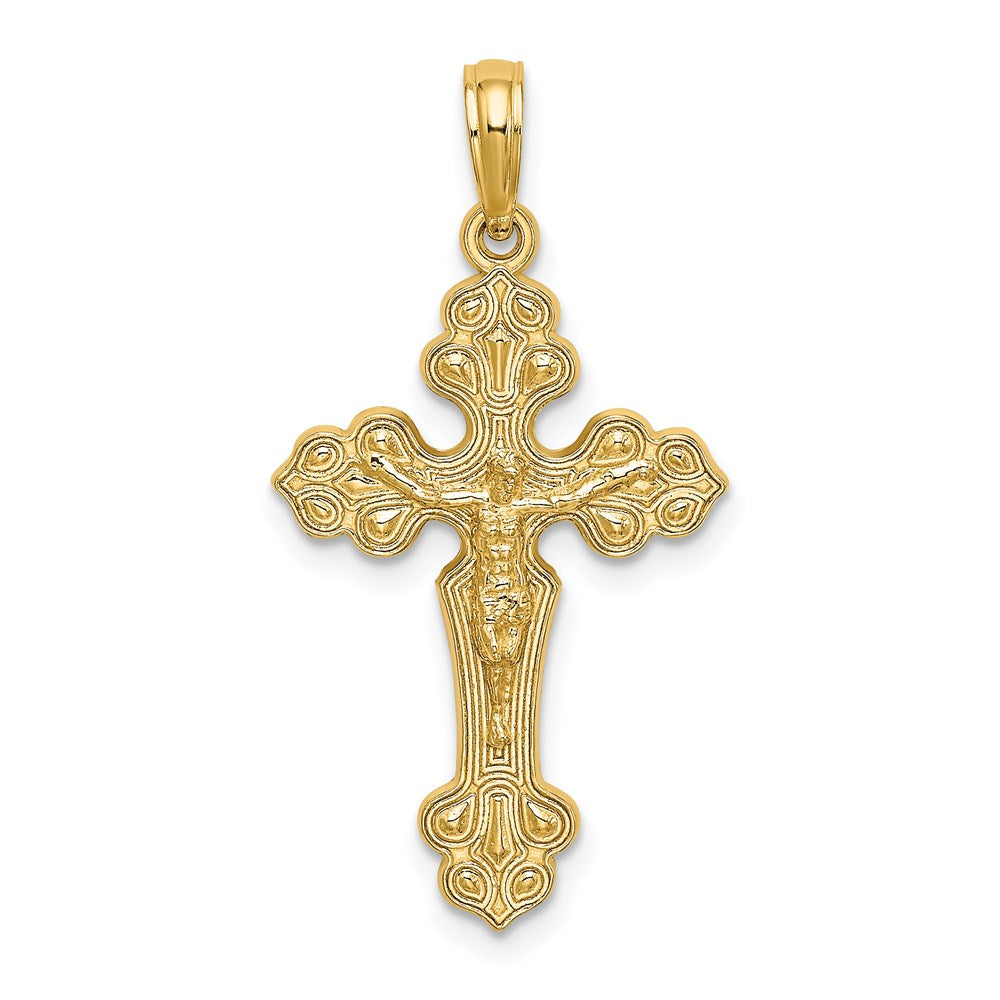 14K Yellow Gold Crucifix W/ Fancy Tips Charm