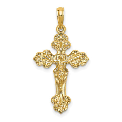 14K Yellow Gold Crucifix W/ Fancy Tips Charm