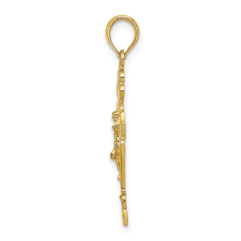14K Yellow Gold D/C Crucifix W /Fancy Tips Charm