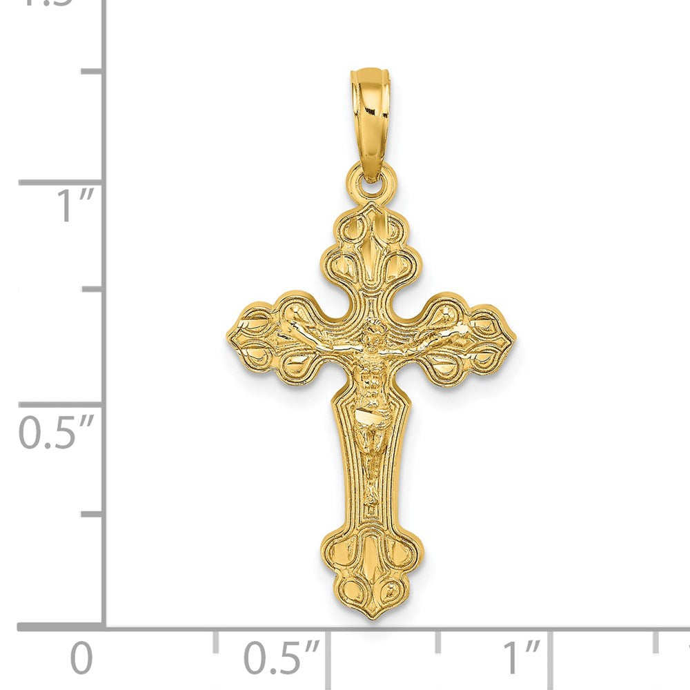 14K Yellow Gold D/C Crucifix W /Fancy Tips Charm