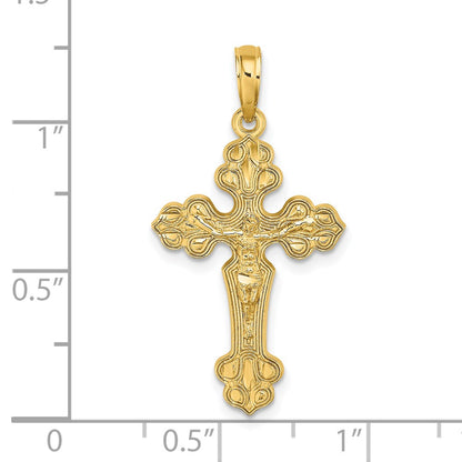 14K Yellow Gold D/C Crucifix W /Fancy Tips Charm