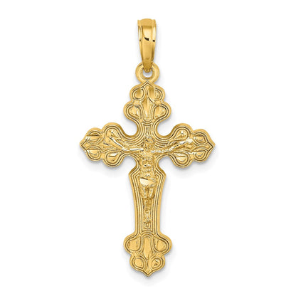 14K Yellow Gold D/C Crucifix W /Fancy Tips Charm