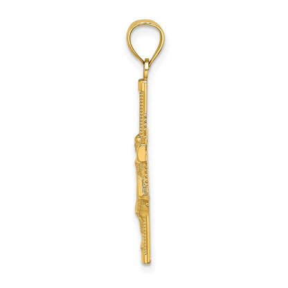 14K Yellow Gold Beaded Accent Crucifix Charm