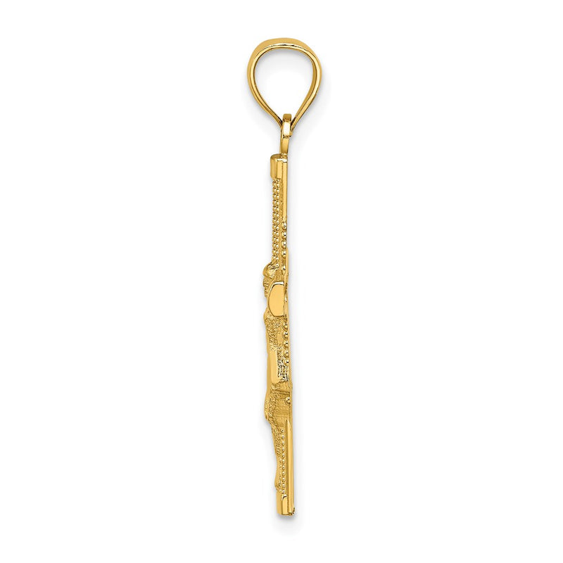14K Yellow Gold Beaded Accent Crucifix Charm