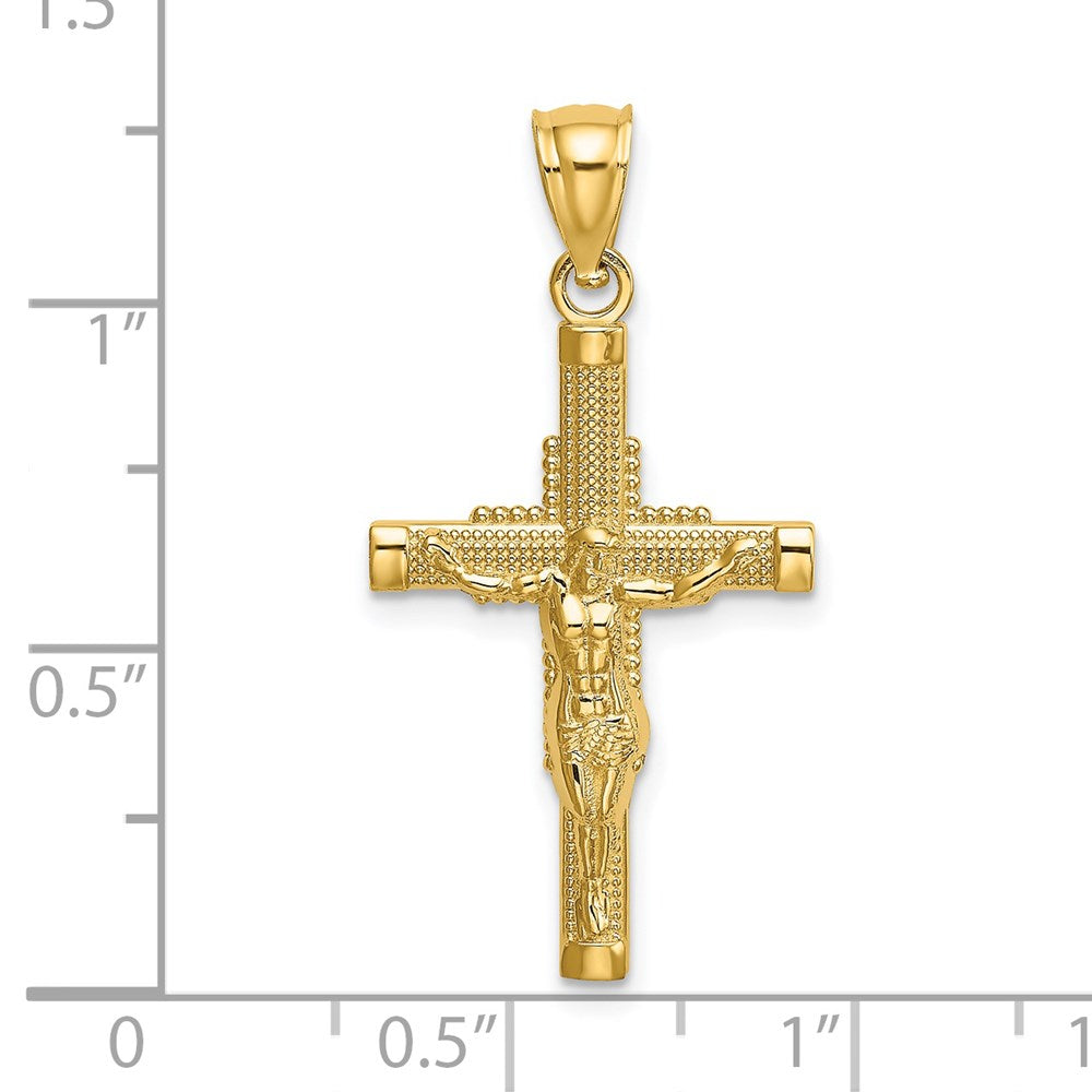14K Yellow Gold Beaded Accent Crucifix Charm