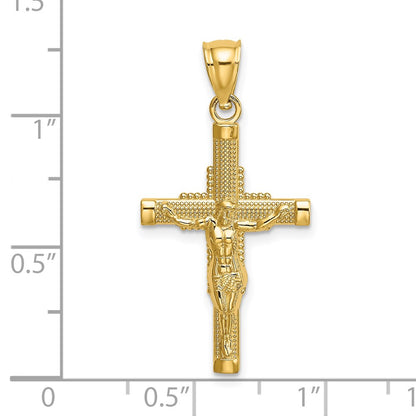 14K Yellow Gold Beaded Accent Crucifix Charm