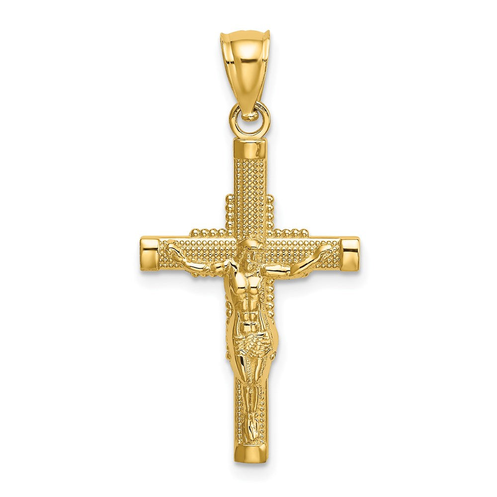 14K Yellow Gold Beaded Accent Crucifix Charm