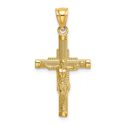 14K Yellow Gold Beaded Accent Crucifix Charm