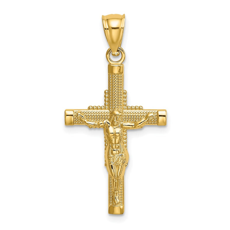 14K Yellow Gold Beaded Accent Crucifix Charm