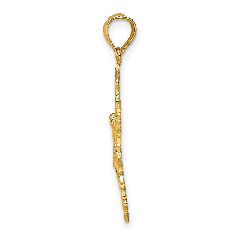 14K Yellow Gold Crucifix W/ Fancy Edges Charm