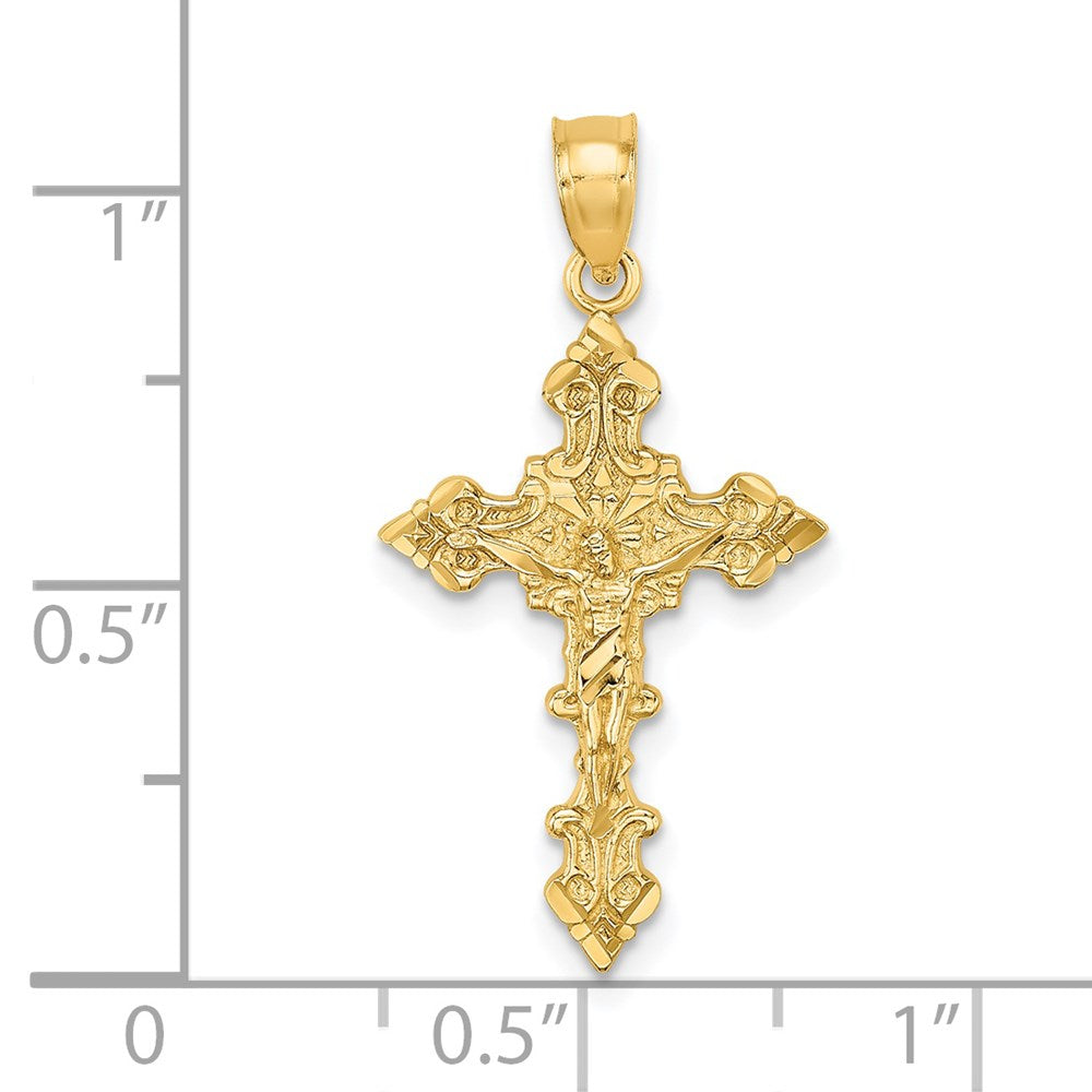 14K Yellow Gold Crucifix W/ Fancy Edges Charm