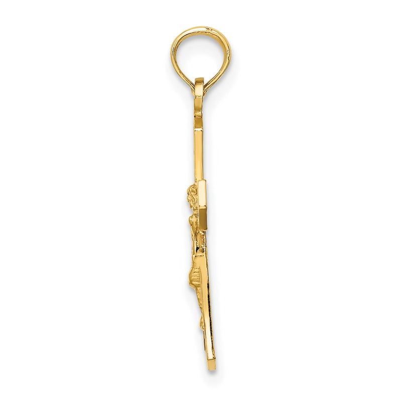 14K Yellow Gold Crucifix W/ Beveled Edges Charm