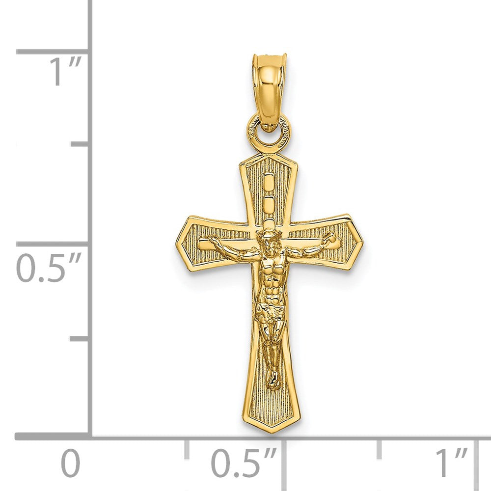 14K Yellow Gold Crucifix W/ Beveled Edges Charm