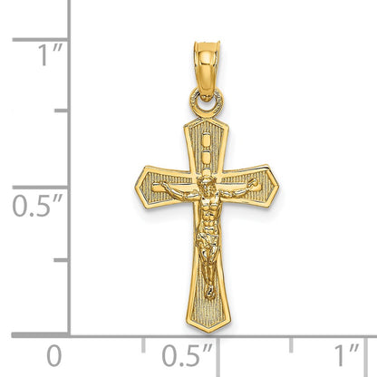 14K Yellow Gold Crucifix W/ Beveled Edges Charm