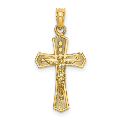 14K Yellow Gold Crucifix W/ Beveled Edges Charm