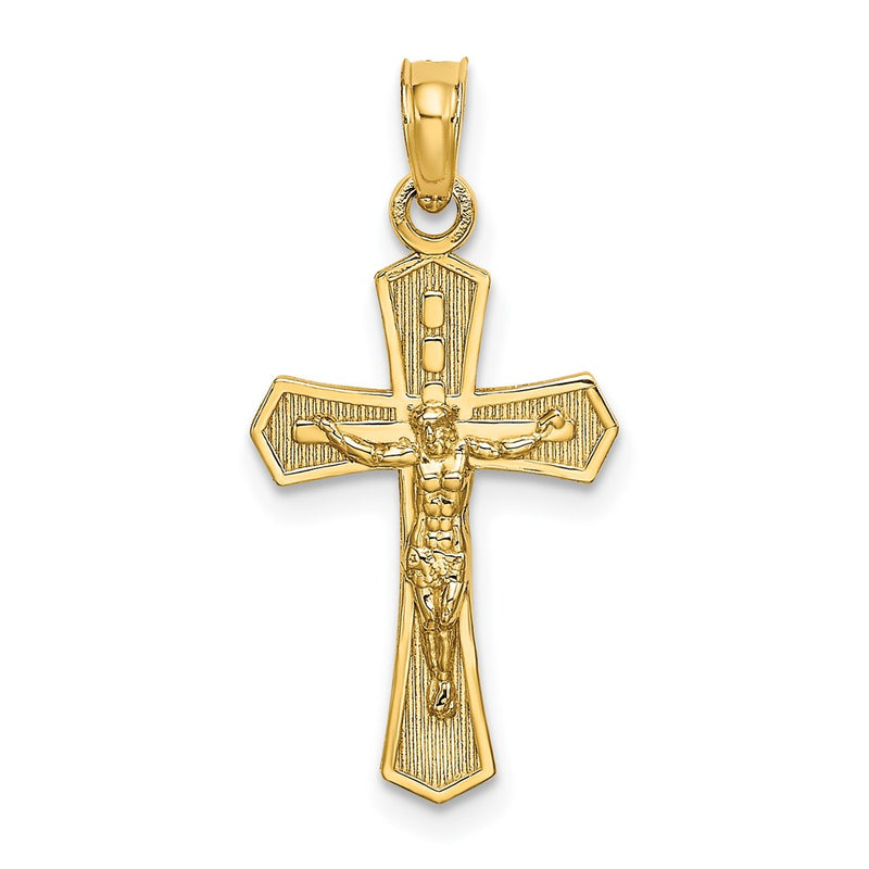 14K Yellow Gold Crucifix W/ Beveled Edges Charm