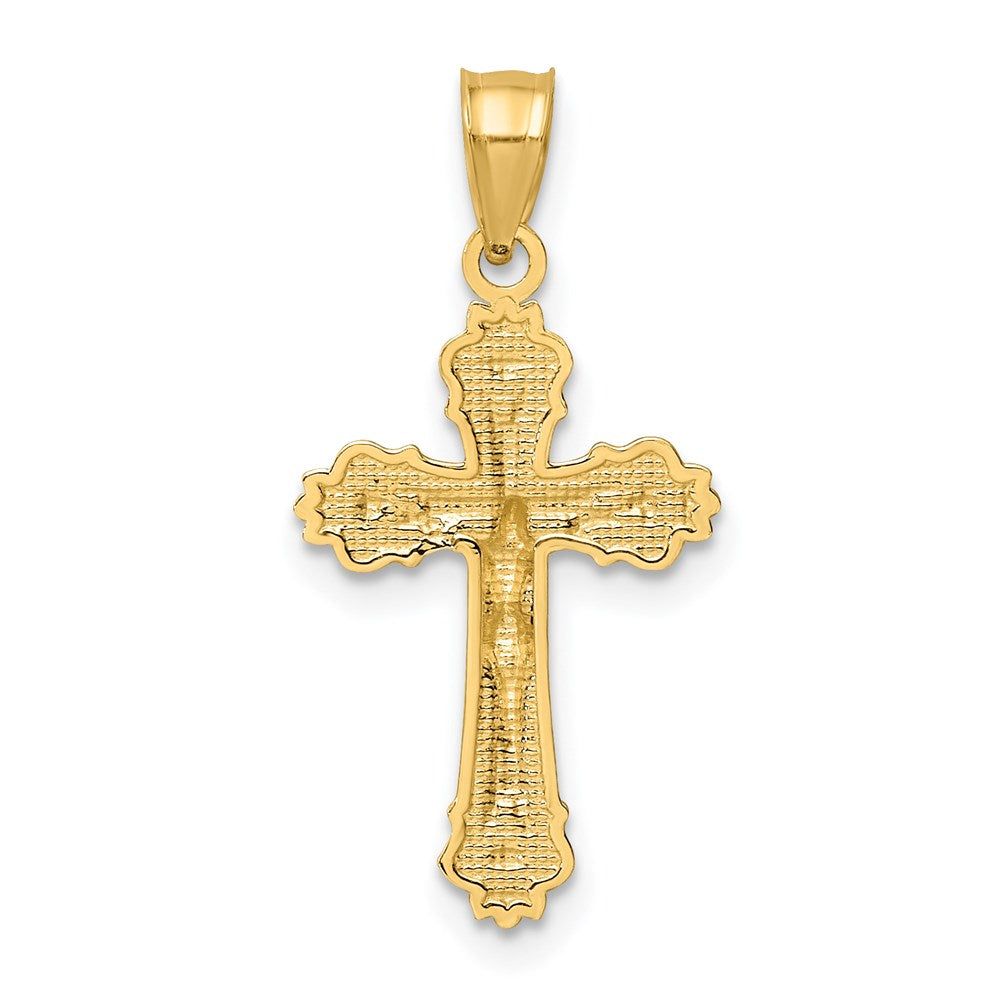 14K Yellow Gold W/ Textured Scalloped Edge Crucifix Charm