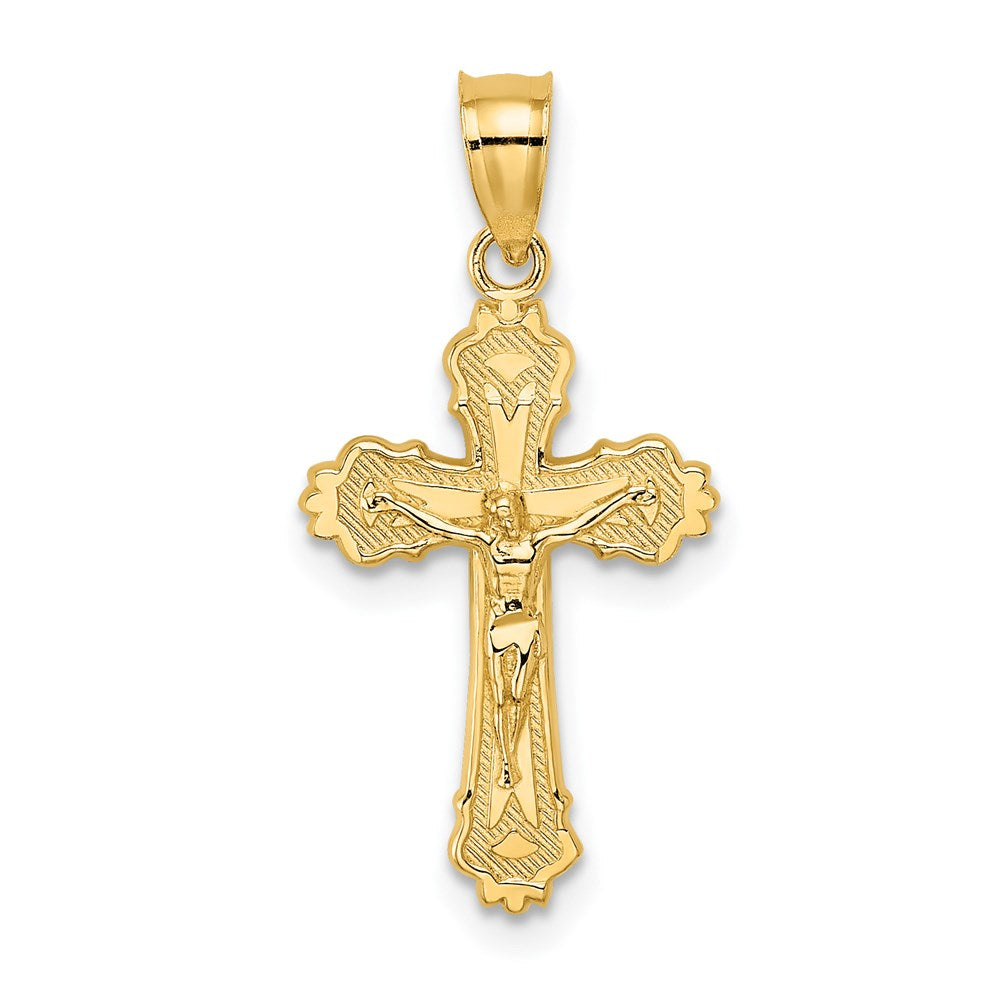 14K Yellow Gold W/ Textured Scalloped Edge Crucifix Charm