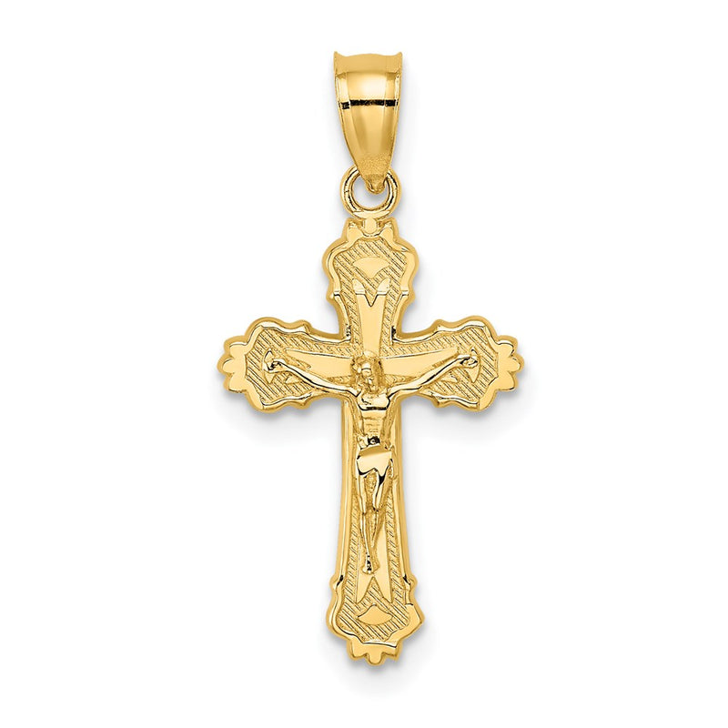 14K Yellow Gold W/ Textured Scalloped Edge Crucifix Charm