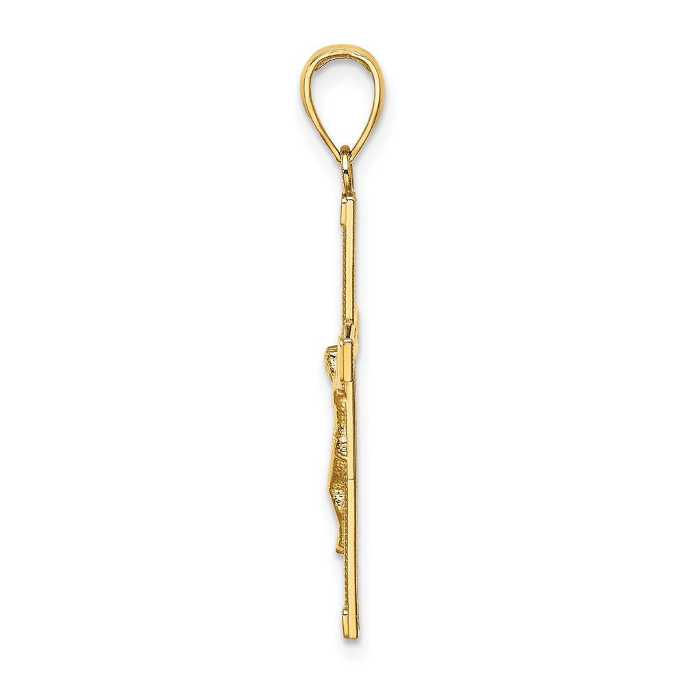 14K Yellow Gold Polished And Textured Crucifix Charm