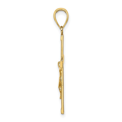 14K Yellow Gold Polished And Textured Crucifix Charm