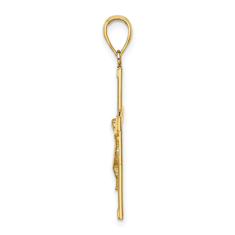 14K Yellow Gold Polished And Textured Crucifix Charm
