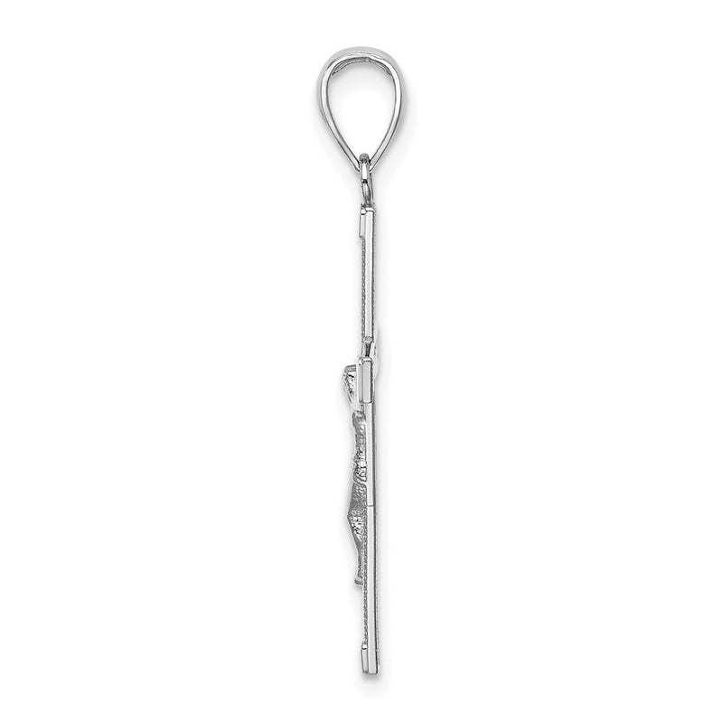 14K White Gold Polished And Textured Crucifix Charm