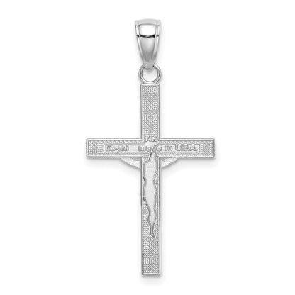 14K White Gold Polished And Textured Crucifix Charm
