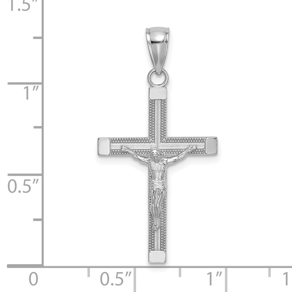 14K White Gold Polished And Textured Crucifix Charm